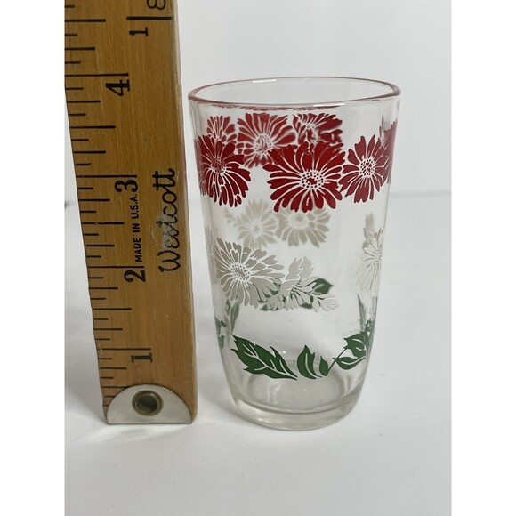 Vtg. Hazel-Atlas, Red & White Floral w/Green Leaves Swanky Swig Juice Glass - Picture 5 of 5